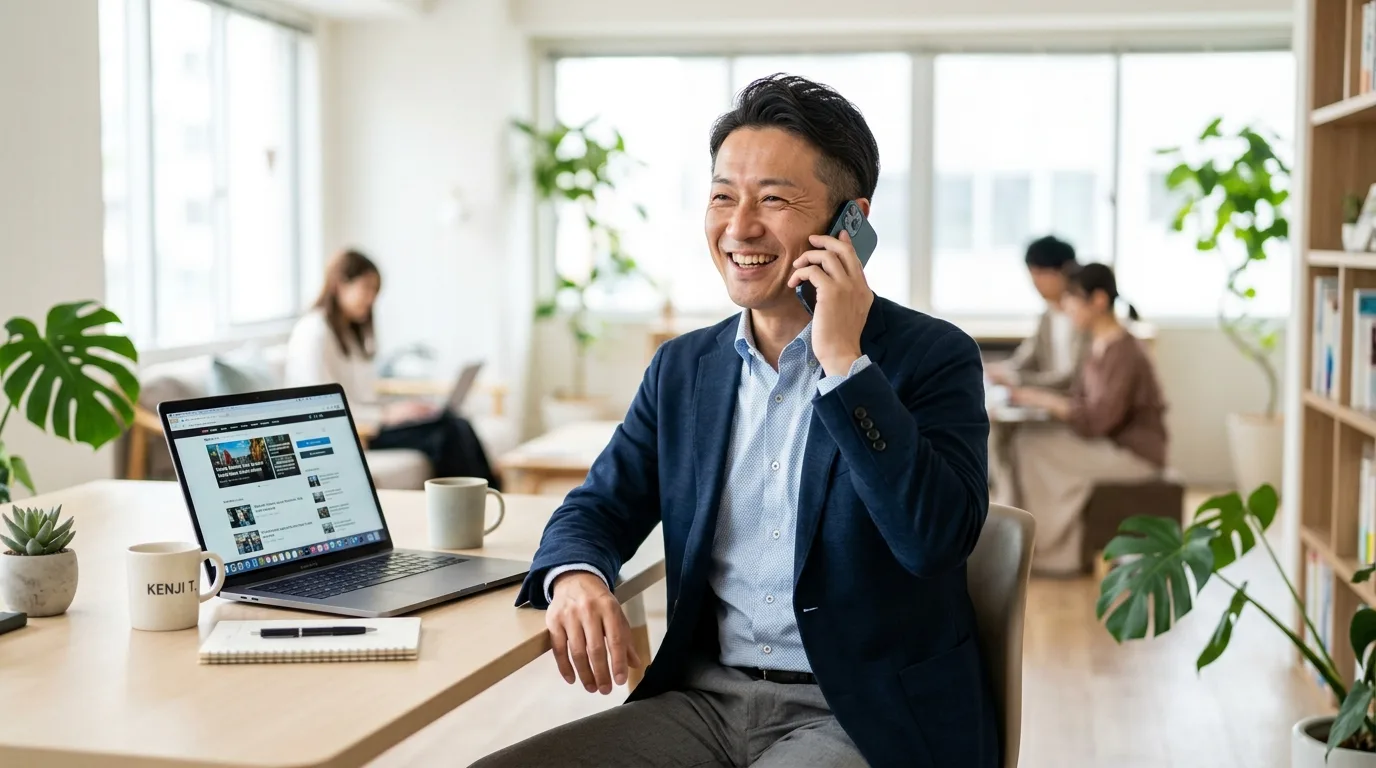 スマホで1時間話すだけで、ホームページが自動で更新されていくイメージ
