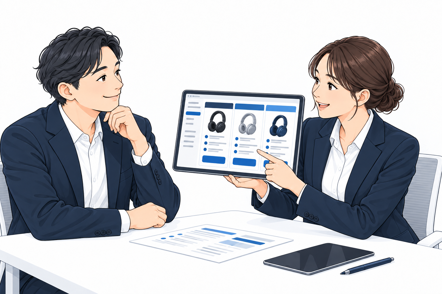 加盟前の疑問や条件を担当者と確認する相談のイメージ